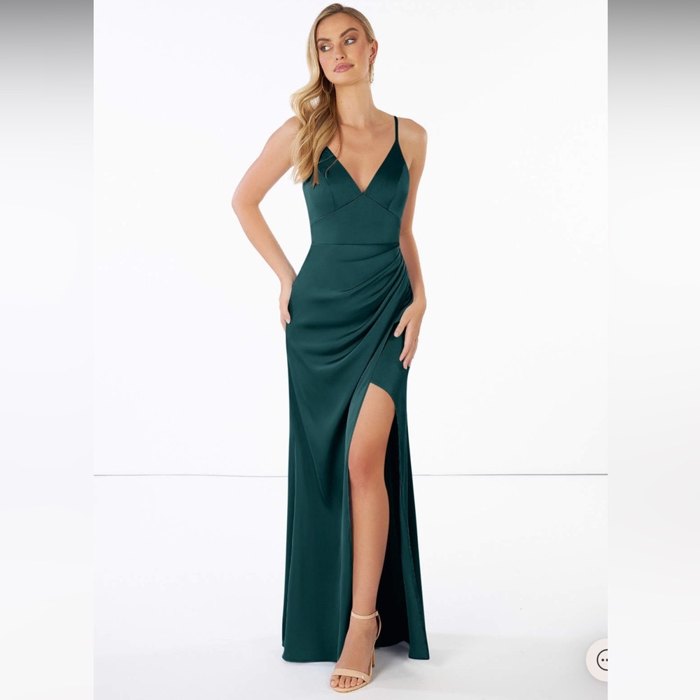 NWT Azazie Stretch Satin Bridesmaid Dress | Pine color, Size 6